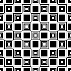 Black small squares isolated on a white background. Geometric seamless pattern. Vector graphic illustration. Texture.