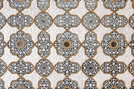 Impressive hall covered with mirror mosaic in Amber Fort, India