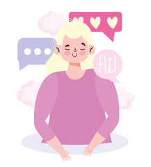 people communication and technology, girl speech bubble love sms