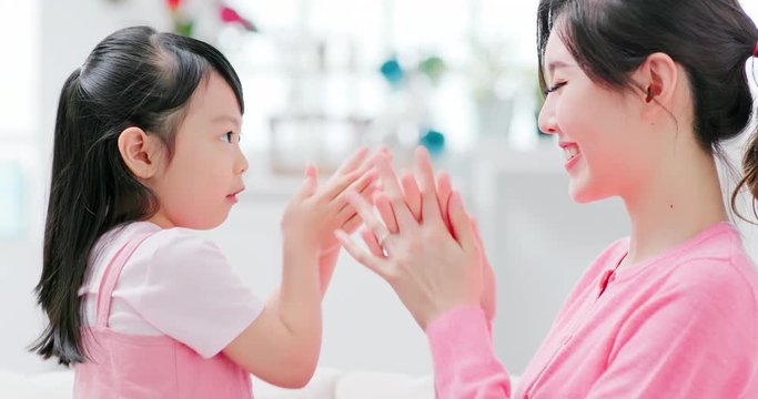 Mom teach child wash hands