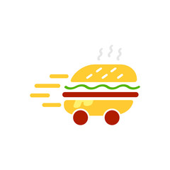 Burger delivery service logo vector template illustration. Express delivery concept. Hamburger delivery icon. EPS 10