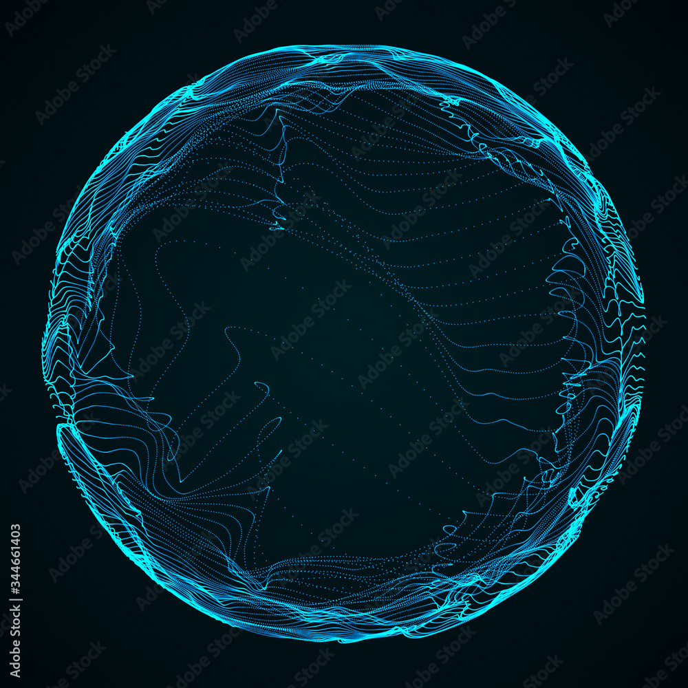 Poster futuristic sphere of multiple points and lines. abstract illustration in space style. 3d rendering.