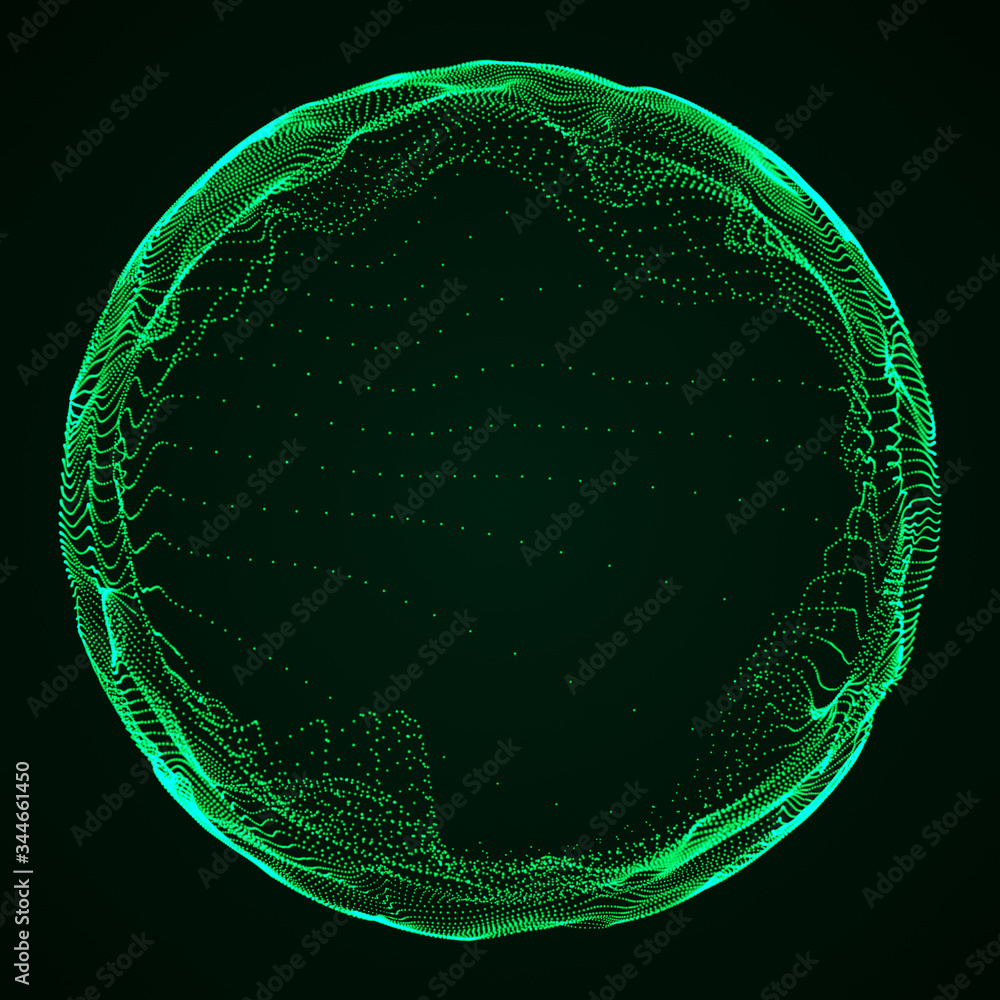 Poster futuristic sphere of multiple points and lines. abstract illustration in space style. 3d rendering.
