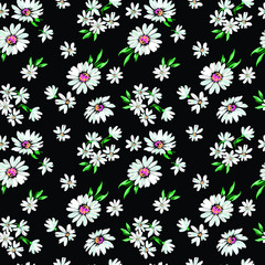 cute daisies on black - seamless background