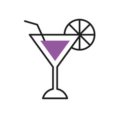 martini cocktail icon, half line half color style