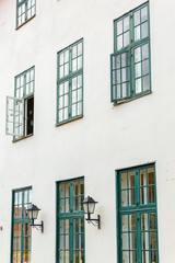 Obraz premium facade with windows of an old building in Wolgast, Germany