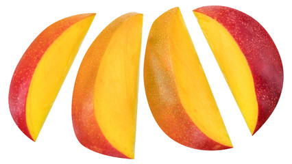 Set of mango slices isolated on white background. File contains clipping path.