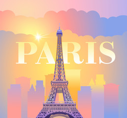 Fototapeta na wymiar Eiffel Tower in Paris. Evening Paris. Sunny sunset in France against the backdrop of the city. Vector illustration