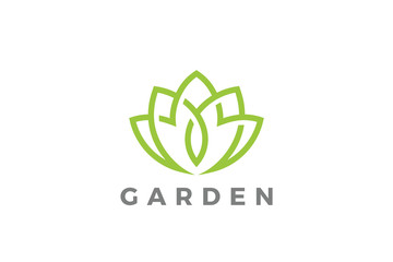 Flower Logo Lotus abstract Luxury design for Cosmetics Fashion Jewelry SPA Beauty salon company business brand. Natural Eco Green Plant Logotype concept outline icon.