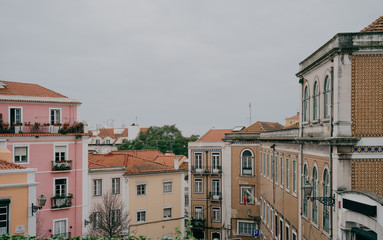 Beautiful cityscape panorama. Top view on the old town in Lisbon city, Portugal