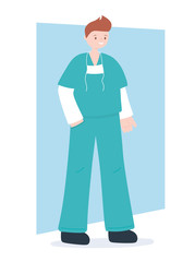 doctors and nurses, male nurse with medical mask and uniform cartoon
