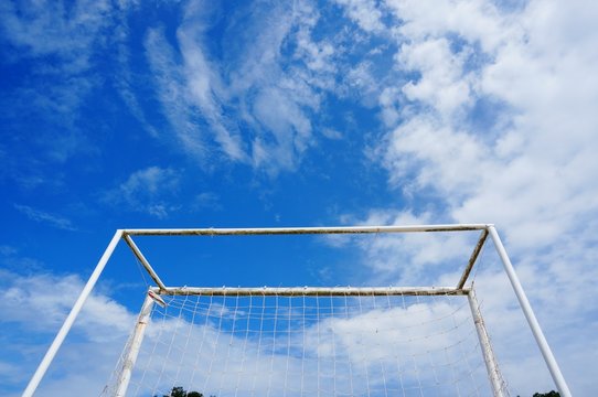 Low Angle View Of Soccer Goal Against Sky