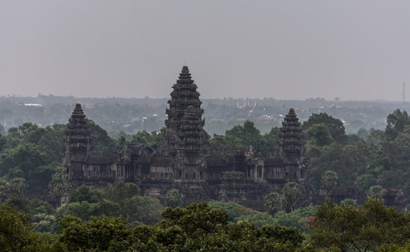 view on angkor wat temple and forest