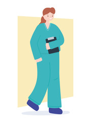 doctors and nurses, female nurse character with clipboard and uniform