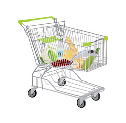 vector illustration of shopping cart full of healthy products