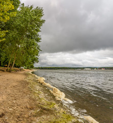 Windy weather on the shore of the Minsk Sea reservoir.