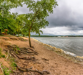 Windy weather on the shore of the Minsk Sea reservoir.