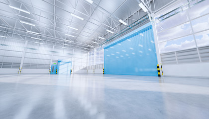 3d rendering hangar and shutter door and concrete floor.