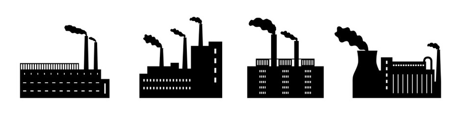Industrial building factory. Plant and manufactory building icons. Icon set.
