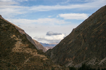 Ollantaytambo Ruins is in the middle of Ollantaytambo village in Sacred Valley of South Peru