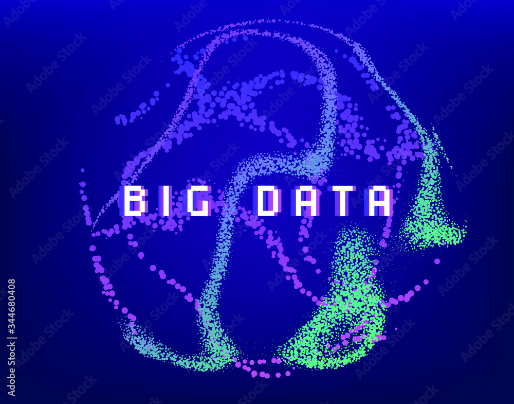 Poster Dotted sphere made of particles. Cover or poster for high tech systems: Artificial Intelligence, Deep Learning, Neural networks.