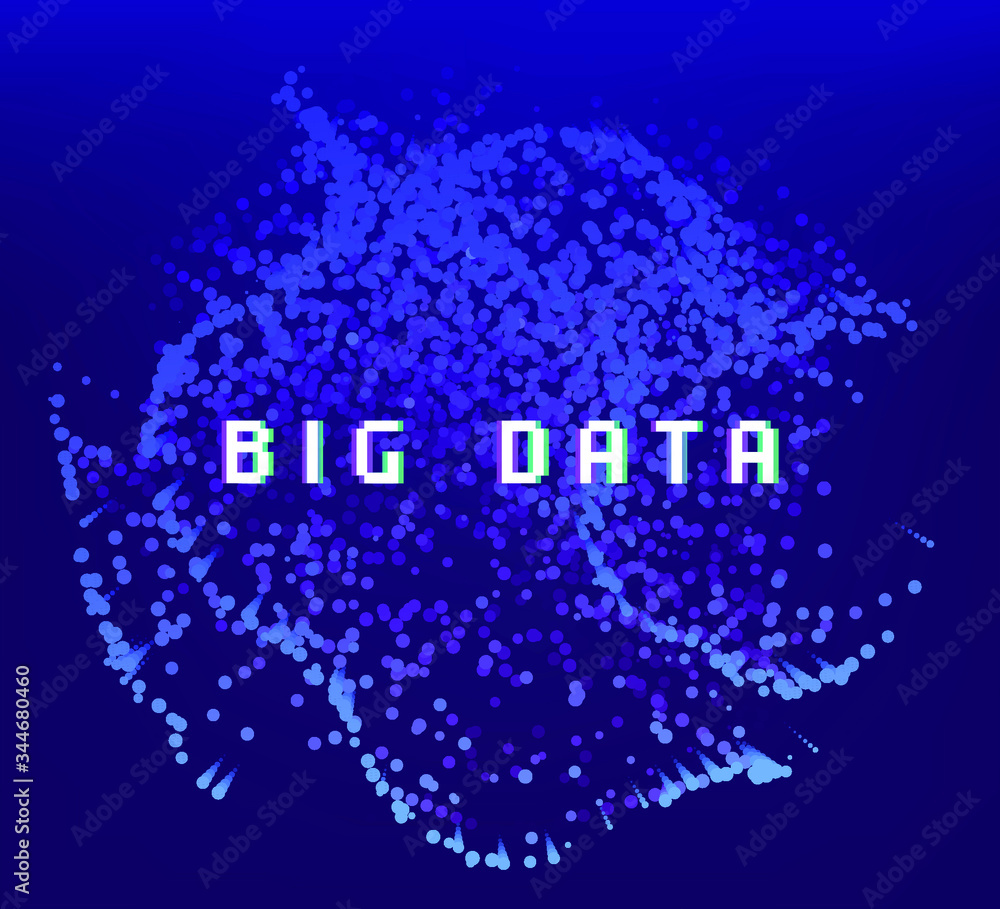 Poster Dotted sphere made of particles. Cover or poster for high tech systems: Artificial Intelligence, Deep Learning, Neural networks.