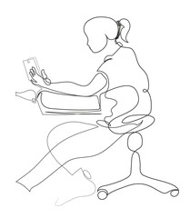 One continuous line drawing of young female student preparing for exams at home with smartphone.
Young woman student preparing for learnning at home.