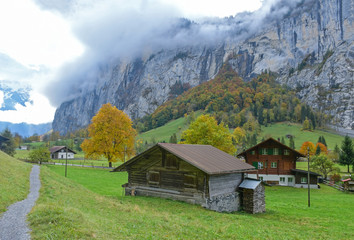 Beautiful View Of Lauterbrunnen Village In Switzerland. Lauterbrunnen Is A Village In The Interlaken Oberhasli Administrative District In The Canton Of Bern In Switzerland