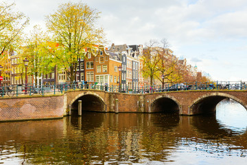 Obraz premium view of a typical canal in Amsterdam, Netherlands