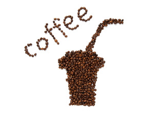 The shape of the mug with cocktail tube consists of coffee beans.