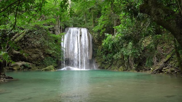 Erawan waterfall third level in National Park, famous tourist destination in Kanchanaburi, Thailand.