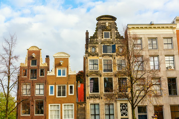 gables of typical old buildings in Amsterdam, Netherlands