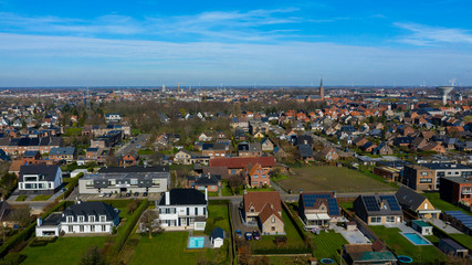 Fototapeta na wymiar Aerial view of a residential area in Sint Niklaas, Belgium