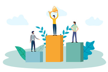 Vector illustration.Businessman who won the prize.The concept of winning the competition.