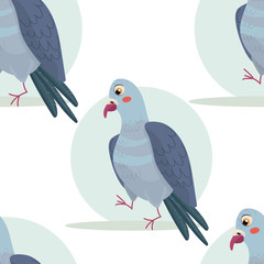 Seamless pattern with doodle cute cartoon doves isolated on white background. Colorful funny bird icon. Vector stock flat illustration.  Cute background for textile print, wrapping paper and ets.