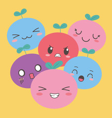kawaii fruits funny different faces cartoon expression