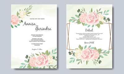 Fototapeta na wymiar Elegant wedding card with beautiful floral and leaves template premium vector Premium Vector
