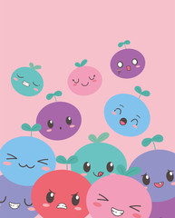 kawaii fruits funny different faces cartoon expression