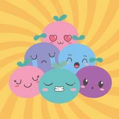 kawaii fruits funny different faces cartoon expression