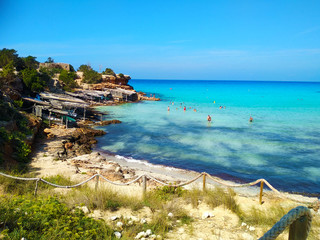 sandy beach for summer balearic holidays in cala saona in formentera island