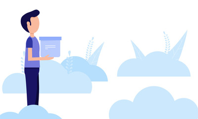 Safe delivery food during quarantine coronavirus epidemic. Courier protected medical mask and gloves. Stay home.