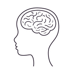 Woman head with brain, line icon.