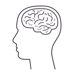 Man head with brain, line icon.