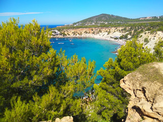 top view from cala d'hort in a beautiful ibiza beach