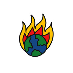 Earth on fire doodle icon, vector illustration