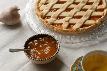 Afternoon tea break with jam tart