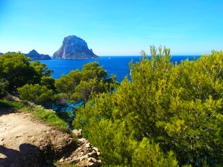 top view from cala d'hort in a beautiful ibiza beach
