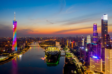 Fototapeta premium Aerial photos of CBD buildings along the central axis of Guangzhou, China
