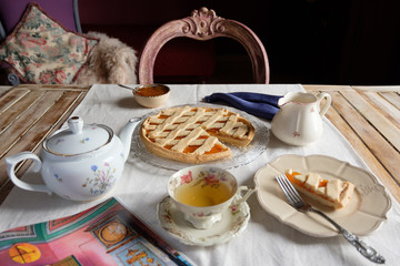 Afternoon tea break with jam tart