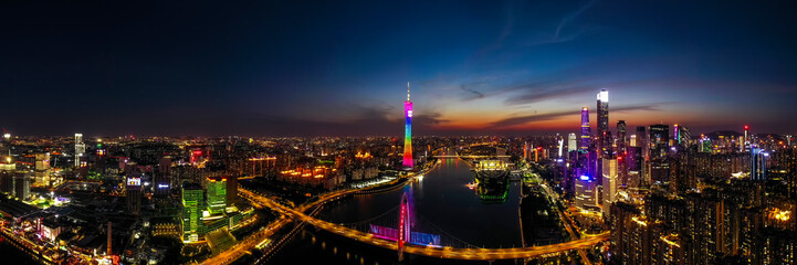 Fototapeta premium Aerial photos of CBD buildings along the central axis of Guangzhou, China